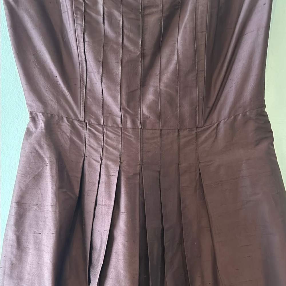 Brown Pleated Strapless A-line Dress for Cocktail - Picture 2 of 8